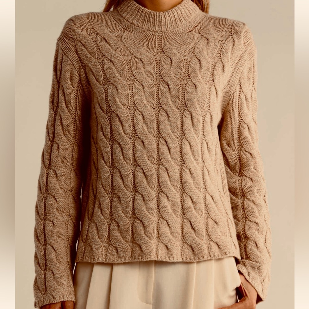NEW Theory Wool Blend Cable Knit Sweater in Tan